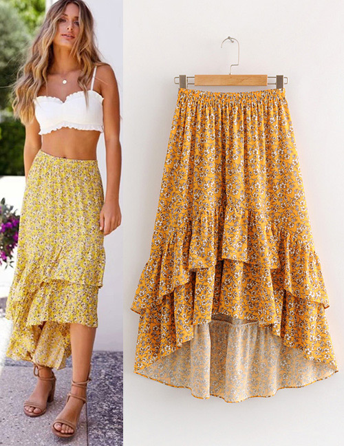 Fashion Yellow Flowers Pattern Decorated Skirt