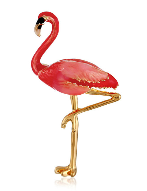 Fashion Red Flamingos Shape Design Brooch