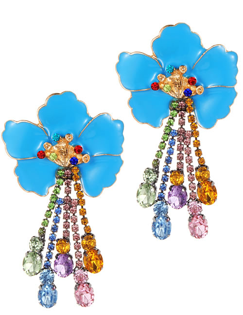 Fashion Blue Flower Shape Decorated Tassel Earrings