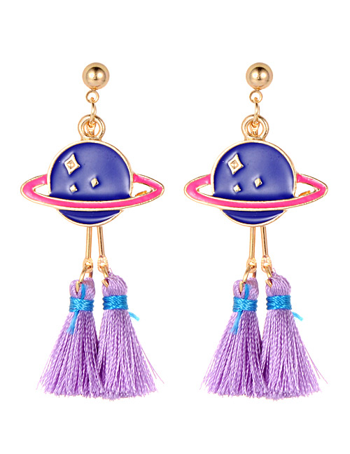 Fashion Purple Round Shape Decorated Tassel Earrings