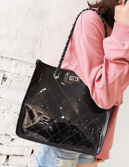 Fashion Black Grid Shape Design Pure Color Shoulder Bag
