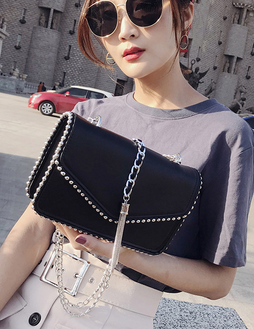 Fashion Black Tassel Decorated Shoulder Bag