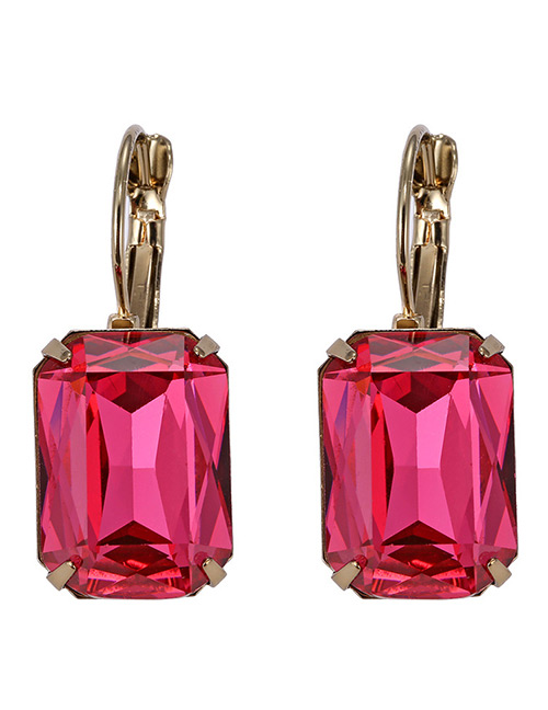 Fashion Plum Red Square Shape Decorated Earrings