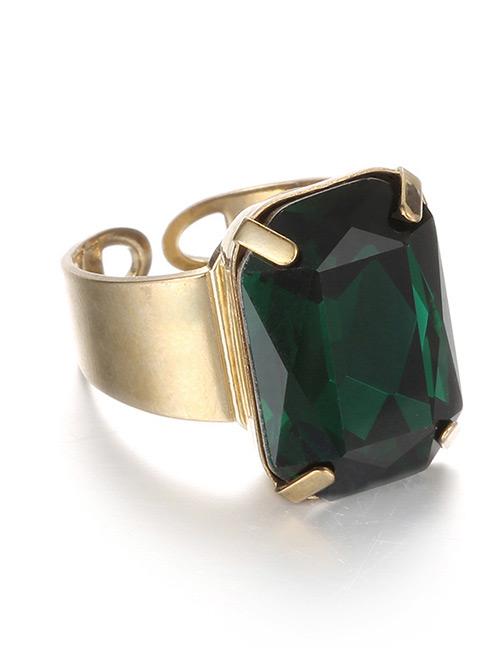 Fashion Dark Green Square Shape Decorated Opening Ring