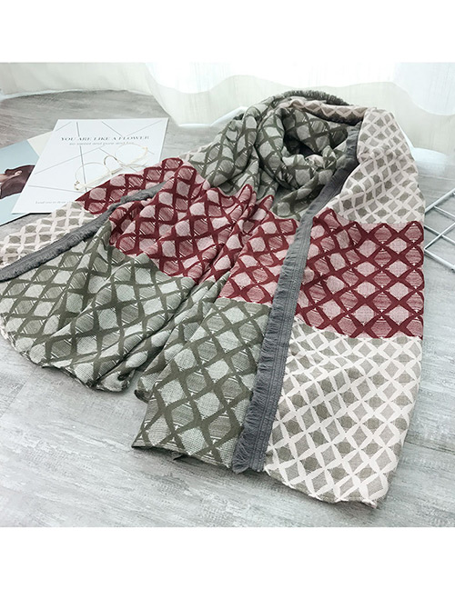 Fashion Olive Grid Pattern Decorated Dual-use Scarf