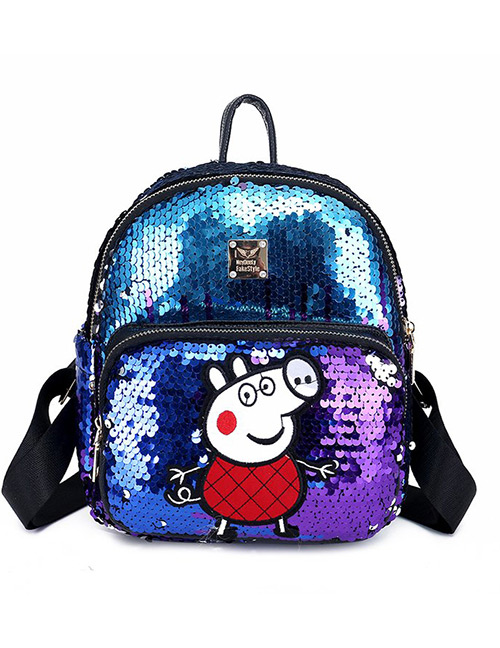 Lovely Blue Peppa Pig Pattern Decorated Backpack