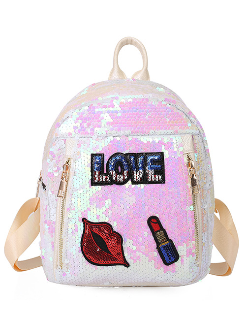 Lovely White Lipstick Pattern Decorated Backpack
