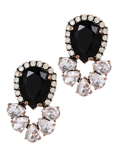 Fashion Black Full Diamond Decorated Hollow Out Earrings