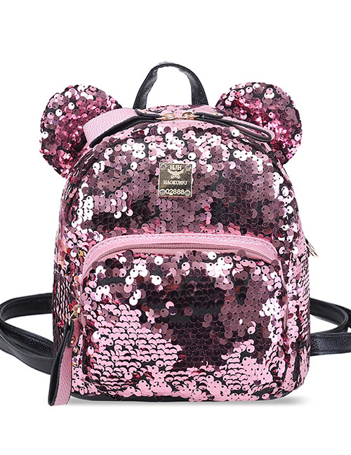 Fashion Pink Pure Color Decorated Paillette Backpack