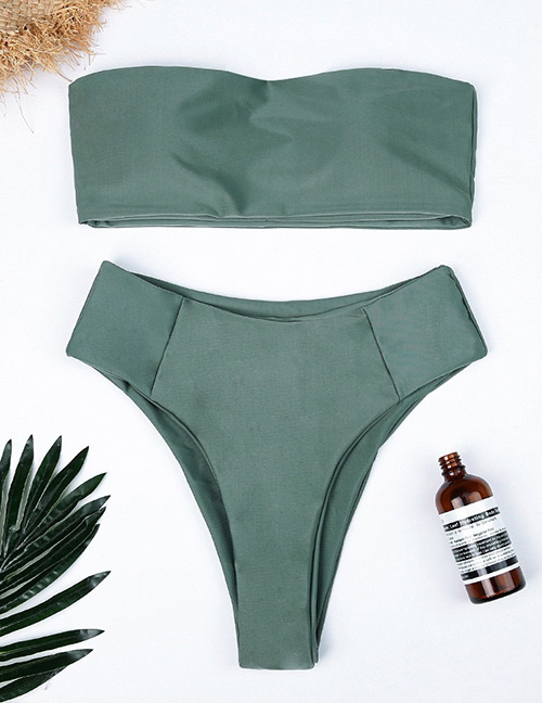 Sexy Green Pure Color Decorated Simple Swimwear(2pcs)