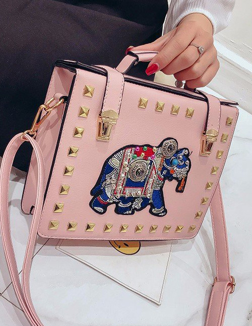 Fashion Pink Elephant Pattern Decorated Handbag