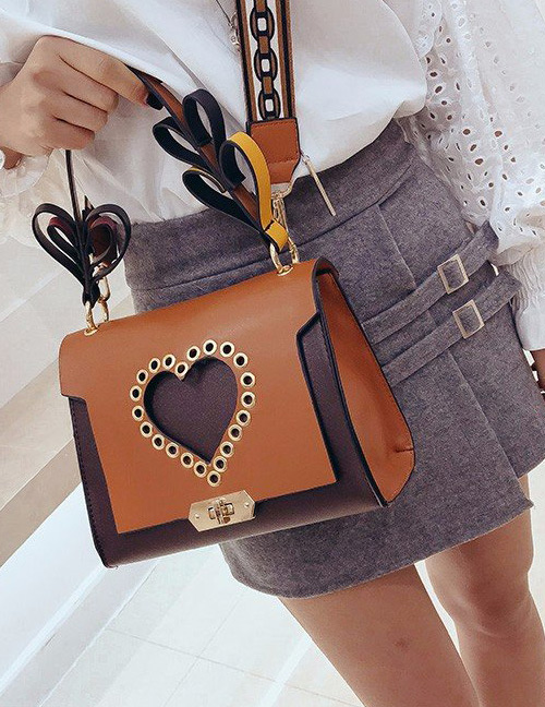 Fashion Brown Heart Shape Decorated Bag