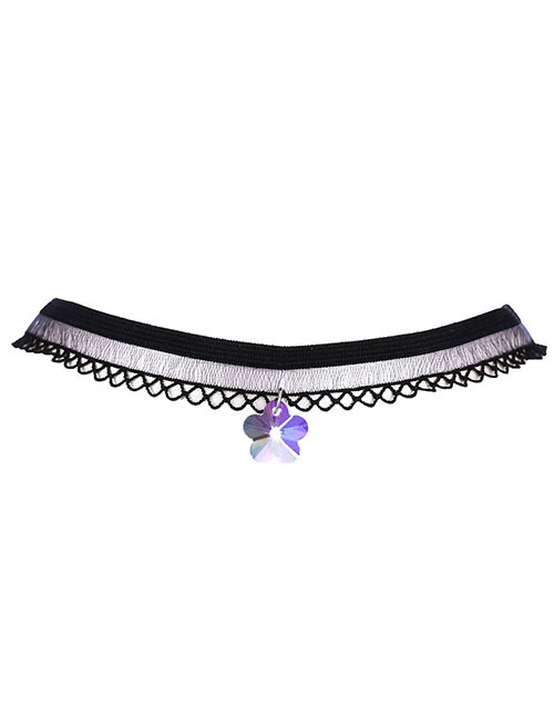 Fashion Black Flower Shape Decorated Tassel Full Diamond Earrings
