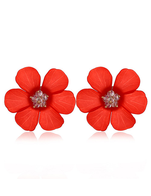 Elegant Red Flowers Shape Design Pure Color Earrings