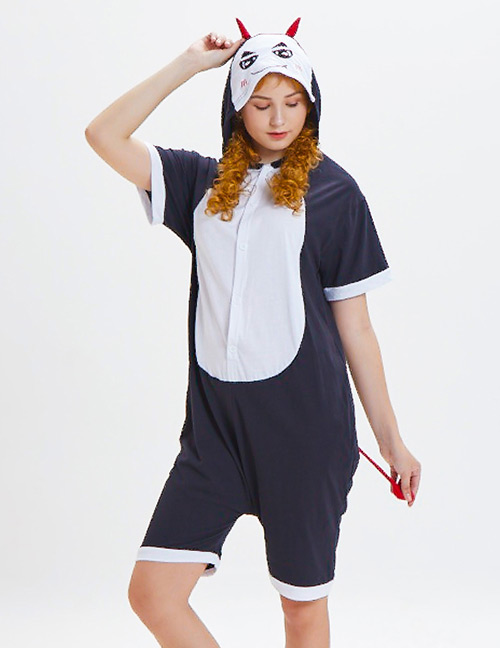 Lovely White+black Devil Pattern Decorated One-piece Pajamas(for Adult)