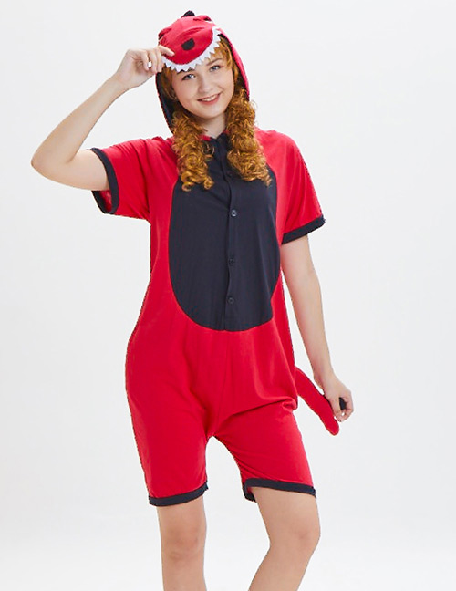 Lovely Red Dinosaur Pattern Decorated One-piece Pajamas(for Adult)