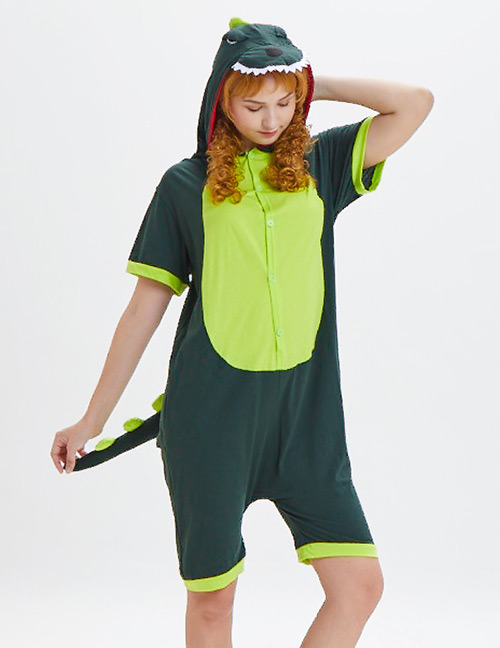 Lovely Green Dinosaur Pattern Decorated One-piece Pajamas(for Adult)