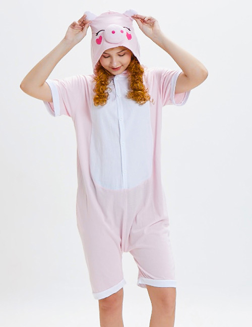 Lovely Pink Pig Pattern Decorated One-piece Pajamas(for Adult)