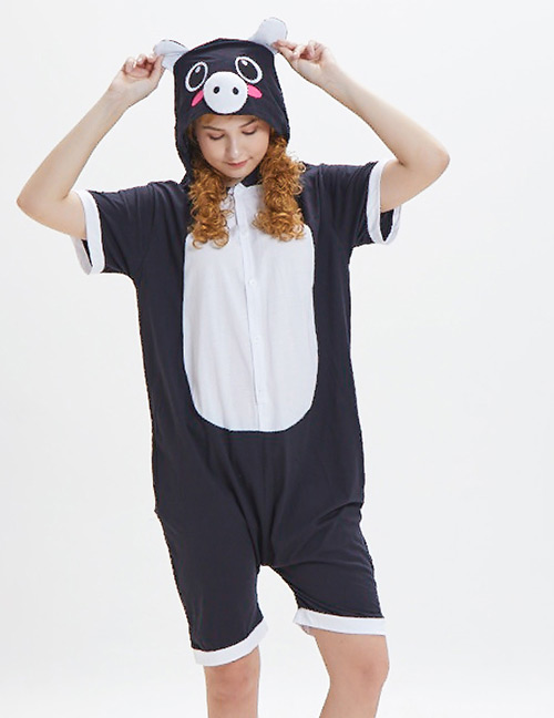 Lovely Black Pig Pattern Decorated One-piece Pajamas(for Adult)