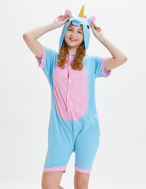 Lovely Pink+blue Horse Pattern Decorated One-piece Pajamas(for Adult)
