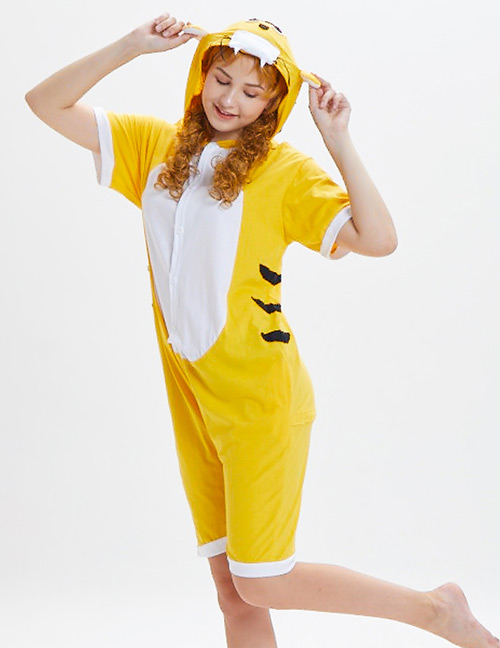 Lovely Yellow Tiger Pattern Decorated One-piece Pajamas(for Adult)