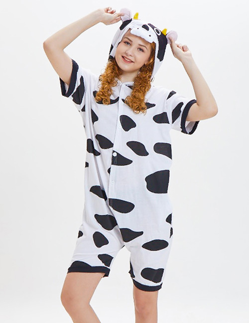Lovely White+black Cow Pattern Decorated One-piece Pajamas(for Adult)