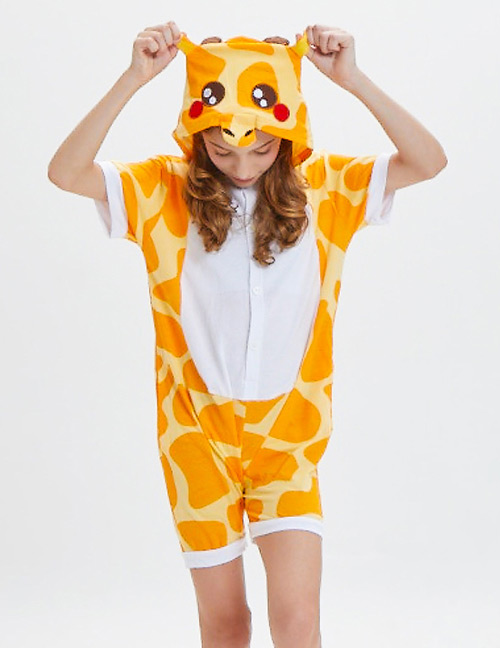 Lovely Yellow+white Giraffe Pattern Decorated One-piece Pajamas(for Adult)