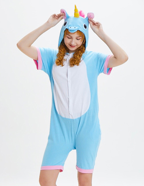 Lovely White+blue Horse Pattern Decorated One-piece Pajamas(for Child)