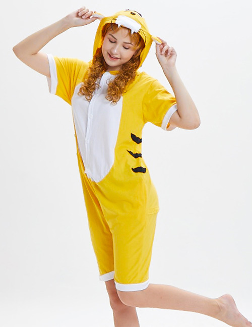Lovely Yellow Tiger Pattern Decorated One-piece Pajamas(for Child)
