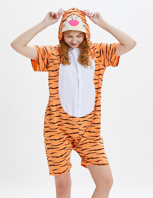 Lovely Orange Tiger Pattern Decorated One-piece Pajamas(for Child)
