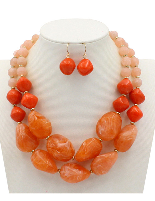 Fashion Orange Beads Decorated Double Layer Jewelry Sets