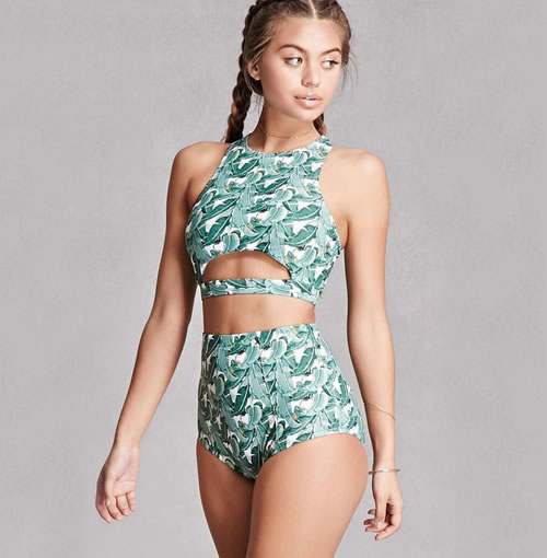 Sexy Green Round Neckline Design Hollow Out Bikini