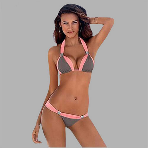 Sexy Gray+pink Color Matching Design Larger Size Bikini