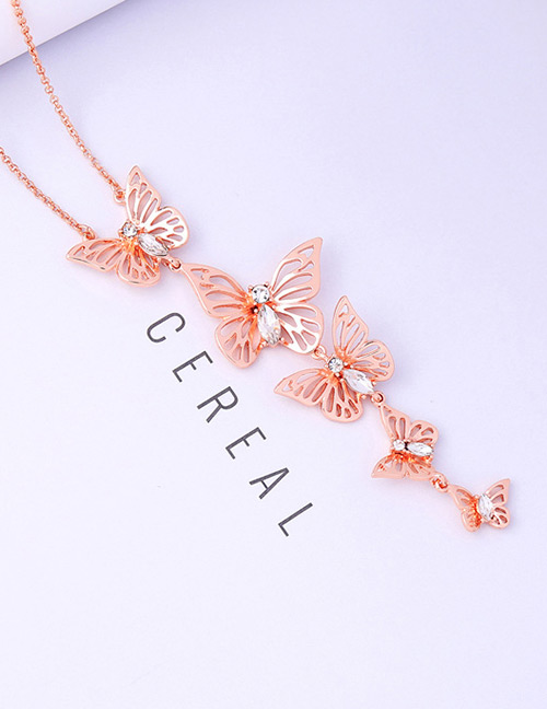 Fashion Rose Gold Butterfly Pendant Decorated Long Necklace