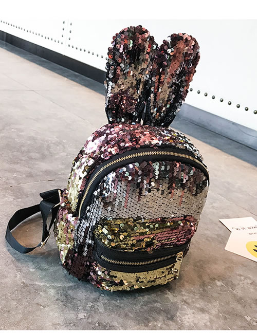 Fashion Gold Color+pink Cartoon Rabbit Shape Design Leisure Travel Bag