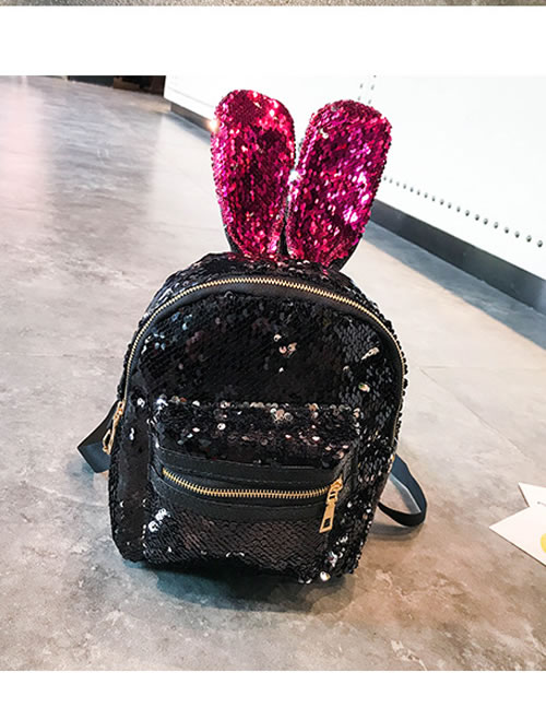 Fashion Plum Red+black Cartoon Rabbit Shape Design Leisure Travel Bag