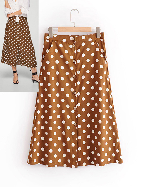 Fashion Coffee Dots Pattern Decorated Simple Skirt