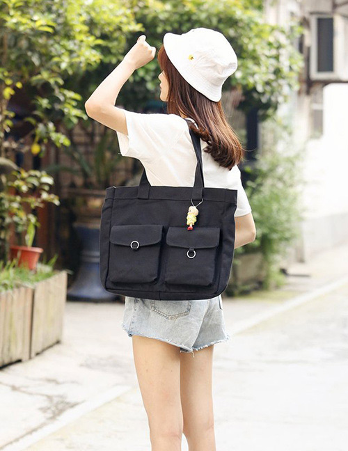 Fashion Black Pure Color Decorated High-capacity Bag