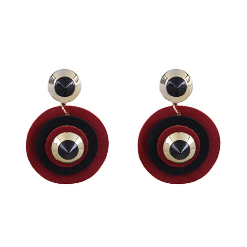 Fashion Red+black Color Matching Design Round Shape Earrings