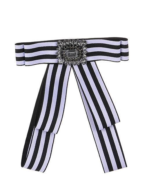 Elegant Black Stripe Pattern Decorated Bowknot Brooch