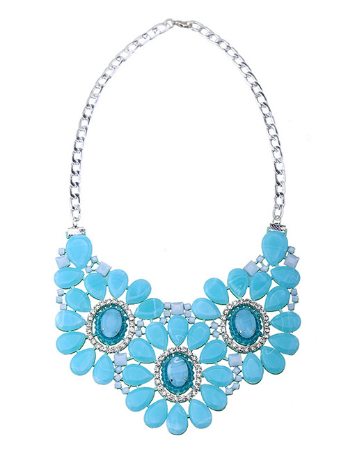 Trendy Blue Flowers Decorated Hollow Out Necklace
