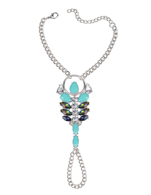 Trendy Blue Oval Diamond Decorated Simple Bracelet