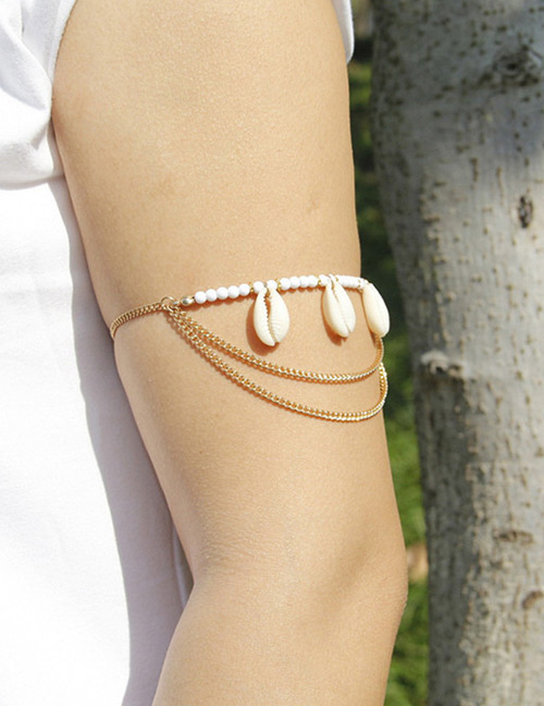 Trendy Gold Color Shells Decorated Multi-layer Arm Chain