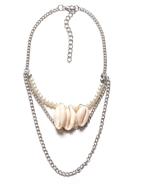 Trendy Silver Color Shells Decorated Multi-layer Arm Chain