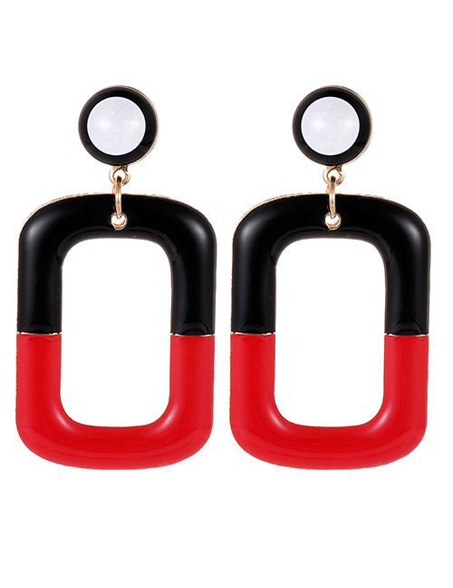 Fashion Red Square Shape Decorated Color-matching Earrings