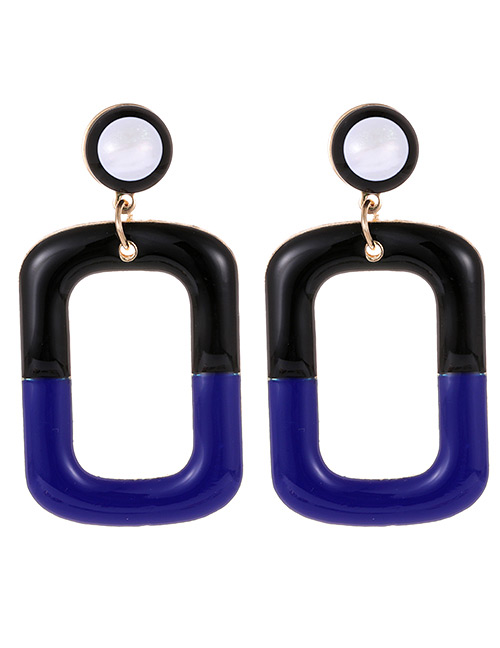 Fashion Sapphire Blue Square Shape Decorated Color-matching Earrings