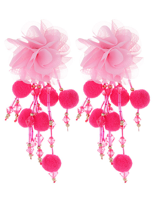 Fashion Plum Red Flower Shape Decorated Tassel Earrings