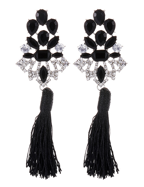 Fashion Black Hollow Out Design Tassel Earrings