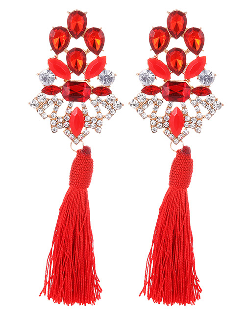 Fashion Red Hollow Out Design Tassel Earrings