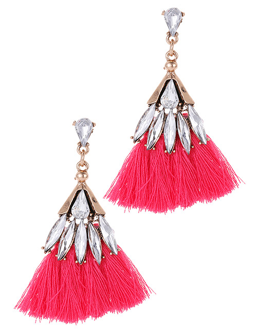 Fashion Plum Red Waterdrop Shape Decorated Tassel Earrings